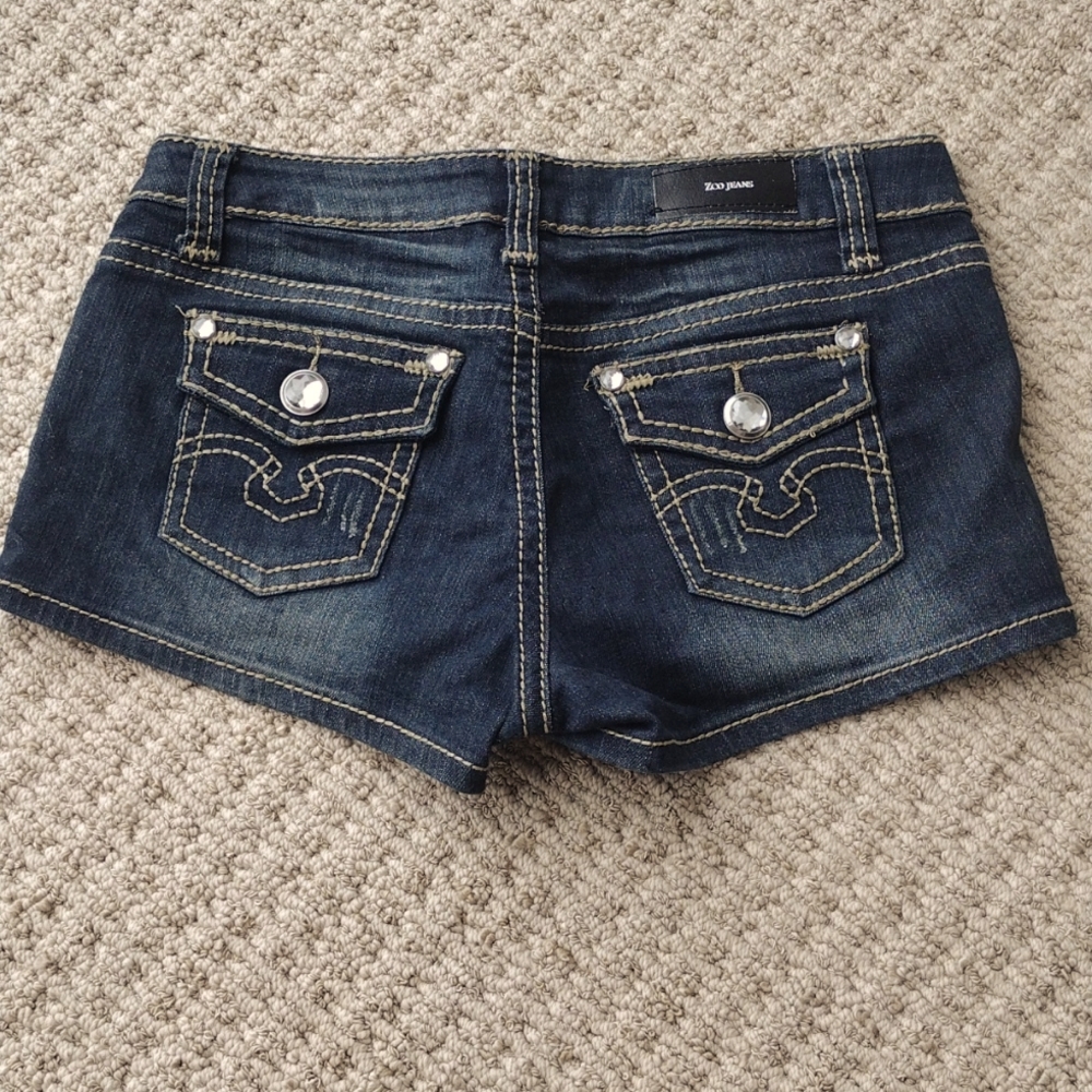 Denim Blue Jean Shorts With Embellishments